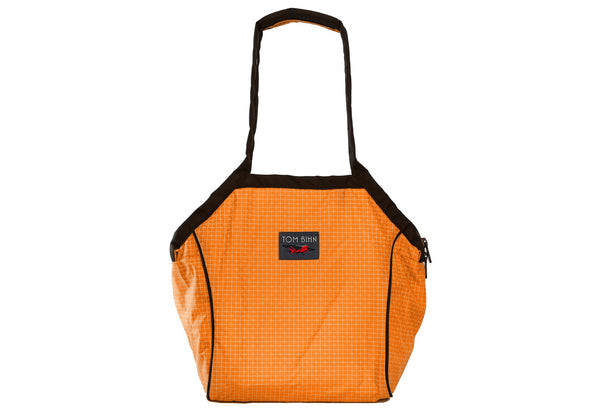 A Small Zip-Top Shop Bag in Zest (orange with white grid) 200 Halcyon.